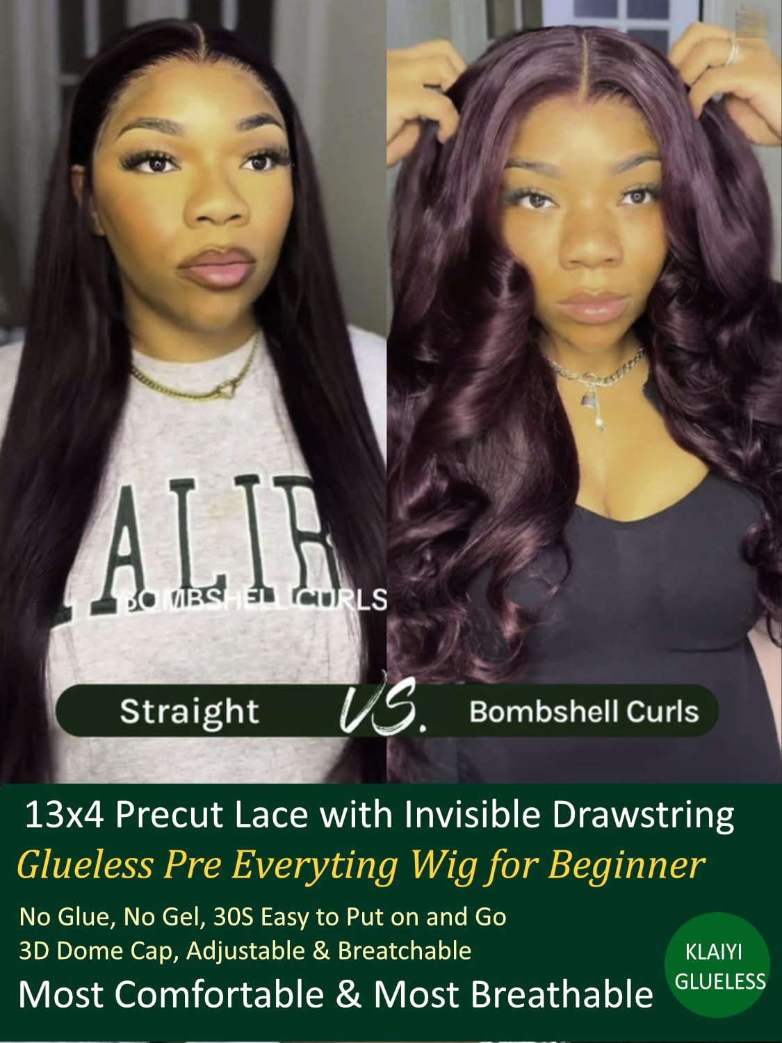 KLAIYI Black Cherry Loose Body Wave Pre Eeverything 13x4 Lace Frontal Wigs Human Hair Bye Bye Knots Glueless Ready to Wear and Go Wig with Face Framing Bangs Drawstring Pre Plucked Burgundy Wig 26Inch