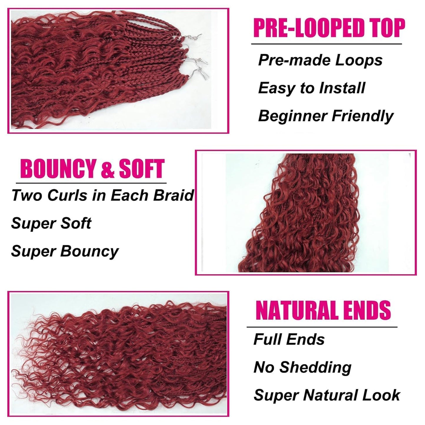 Boho Crochet Braids Pure Protein Fiber Close to Human Hair 24 Inch Goddess Box Braid with Soft Curls Bohemian Braids Crochet Hair for Black Women (24Inch BUG)