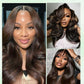 KLAIYI 13x4 Pre Everything Lace Front Chocolate Brown With Highlights Loose Body Wave Wig Human Hair Pre Cut Lace Pre Bleached Bye Bye Knots Pre Plucked Ombre Glueless Wear Go Wig Ready to Wear 26Inch