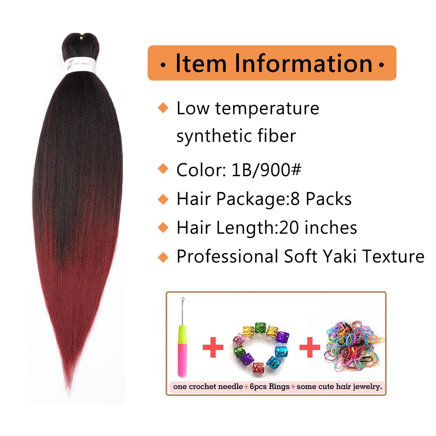 Ubeleco 8 Packs Pre-stretched Braiding Hair,20 Inch Ombre Braiding Hair Professional Soft Yaki Texture,No Itch, Hot Water Setting Hair Extensions for Braids (20in,1B/900)