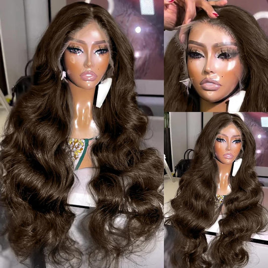 SISIFIRE 26 Inch Body Wave Lace Front Wigs for Women 13*4 Inch Heat Resistant Fiber Brown Long Loose Curly Wavy Lace Wig with Baby Hair Synthetic Lace Wig Glueless Lace Front Wig for Daily Party Use