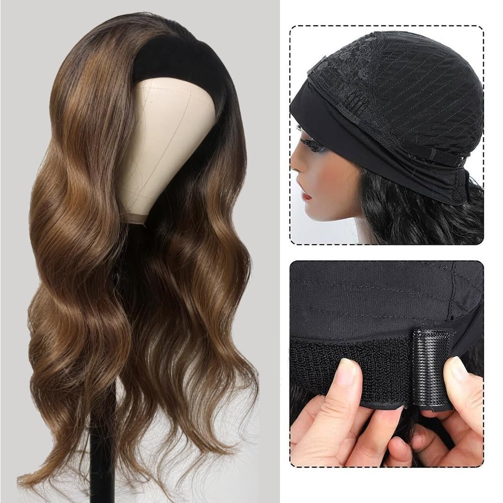olimaruly Headband Wig Human Hair 18 inch Body Wave Ombre None Lace Front Wig Highlight Machine Made for Black Women 150% Density