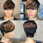 Flandi Pixie Cut Wigs for Black Women Pixie Cut Wig Human Hair Short Layered Wigs Full Machine Made Short Haircut Wig Glueless with Bangs Black with Brown F1B33