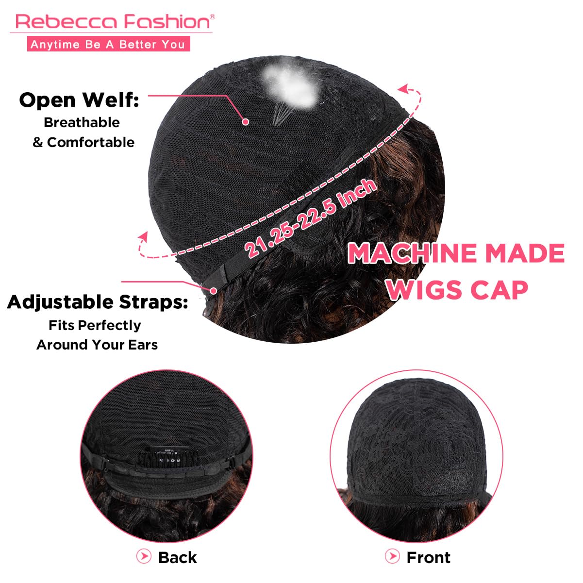 Rebecca Fashion Short Curly Human Hair Wigs for Black Women Side Part Cute Curly Bob Wig Brazilian Remy Non Lace Glueless Wigs Natural Looking Highlight Brown Black Mix Brown Color