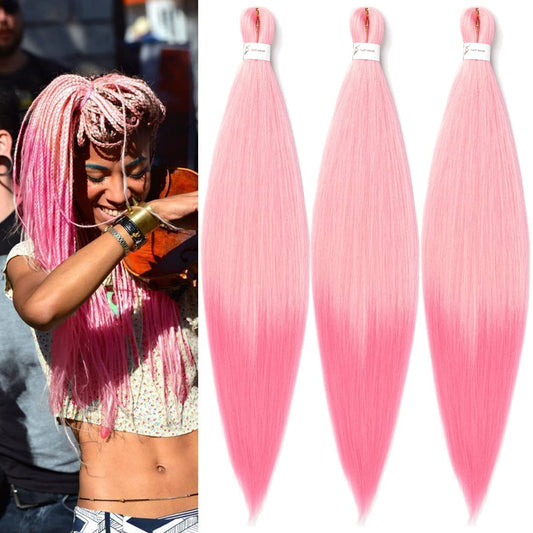 Pre Stretched Braiding Hair 24 inch 3 Packs Braiding Hair 8 Packs Soft Yaki Texture, No Itch, Hot Water Setting Synthetic Hair Extensions for Braids Auburn Brown(24in,613Pink)