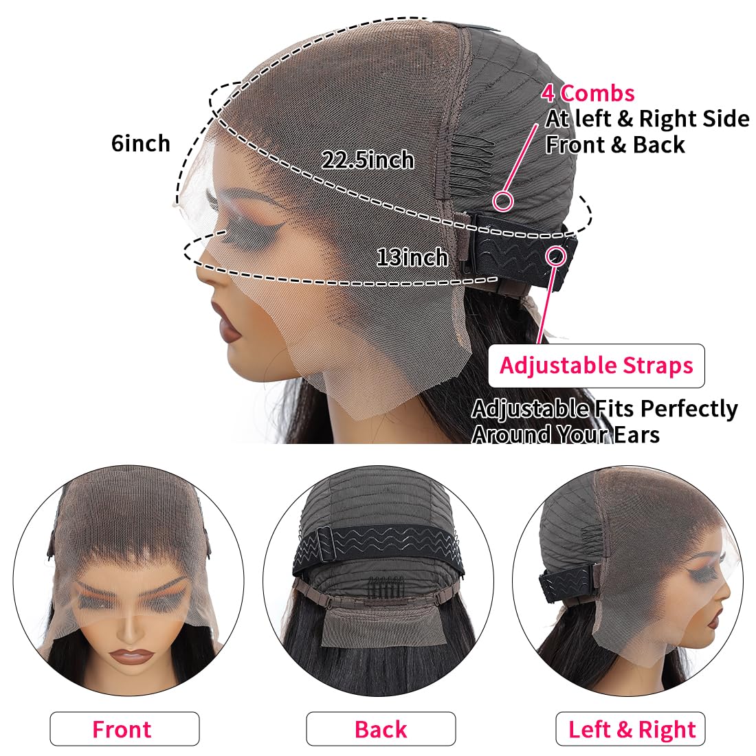 Dilraba 38 Inch Human Hair Wig 13x6 Lace Front Wigs Human Hair 200 Density HD Transparent Straight Lace Front Wigs Pre Plucked Glueless Lace Frontal Wigs Natural Black Color