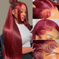 99j Burgundy Lace Front Wigs Human Hair 28Inch Reddish Brown Wig 13x6 HD Transparent Wine Red Colored Lace Front Wigs Human Hair Straight Lace Frontal Wigs 180% Density Pre Plucked With Baby Hair