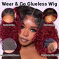 UCUVIC Wear And Go Glueless Wigs Human Hair Pre Plucked Pre Cut Curly 5x5 Deep Wave Bob Wig Human Hair Lace Front Closure Wigs For Black Women 200 Density Curly Wig Glueless Ombre Burgundy 12 Inch
