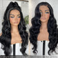 13x6 HD Glueless Lace Frontal Wigs Pre-Plucked, 200 Density Natural Black Similar Human Hair Synthetic Long Body Wave Lace Front Wig Ready to Wear, 26inch #1B