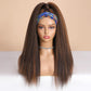 WIGNEE Brown Highlights Kinky Straight Headband Wig for Women 22 Inches Yaki Straight Wigs with Black Headband Kinky Straight Wigs for Black Women (2A/30# Highlights, 22 Inch)