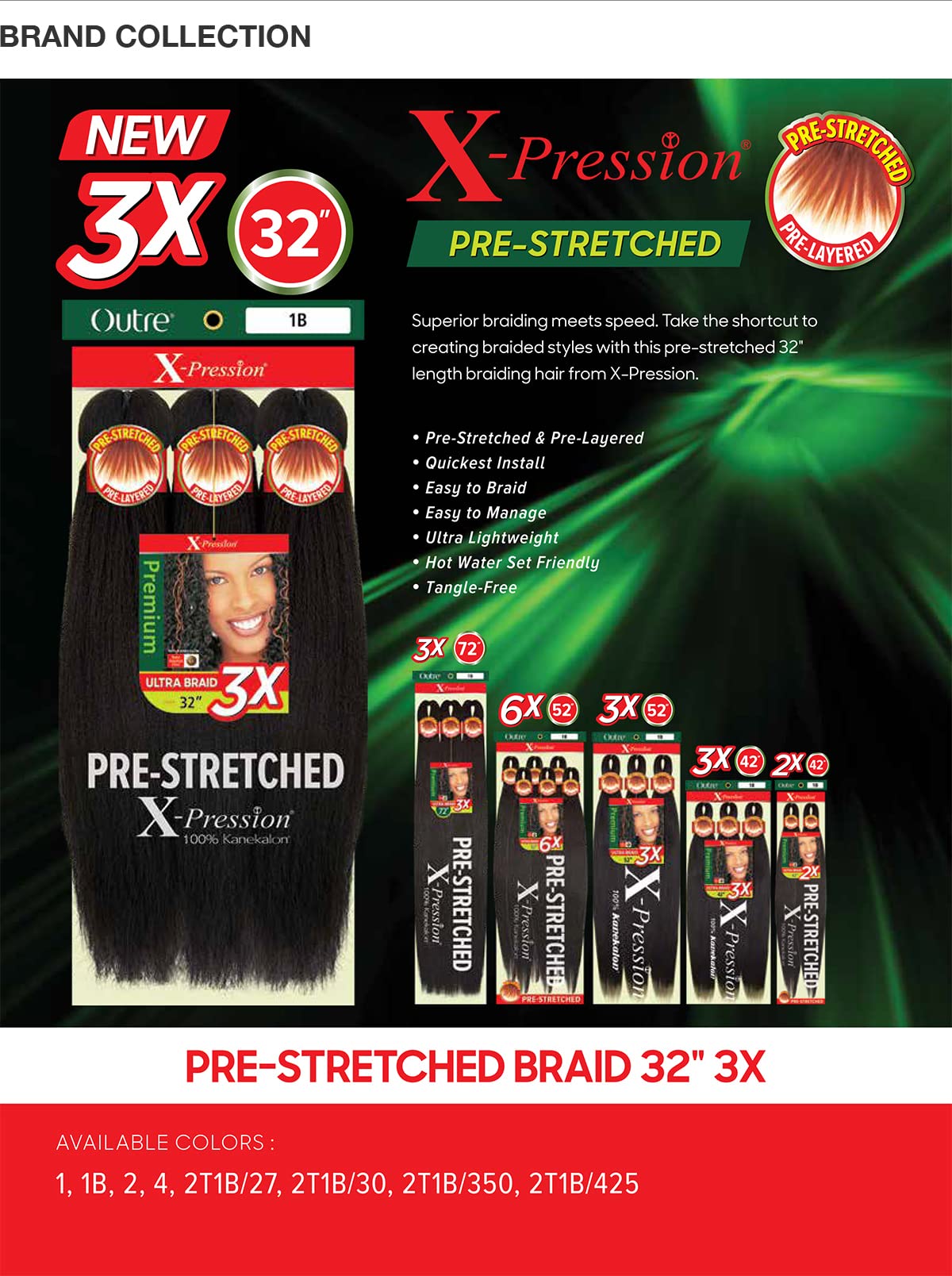 Sun Taiyang Outre Synthetic Pre Stretched ULTRA BRAID - XPRESSION 3X 32'' (Color:1B Off Black)