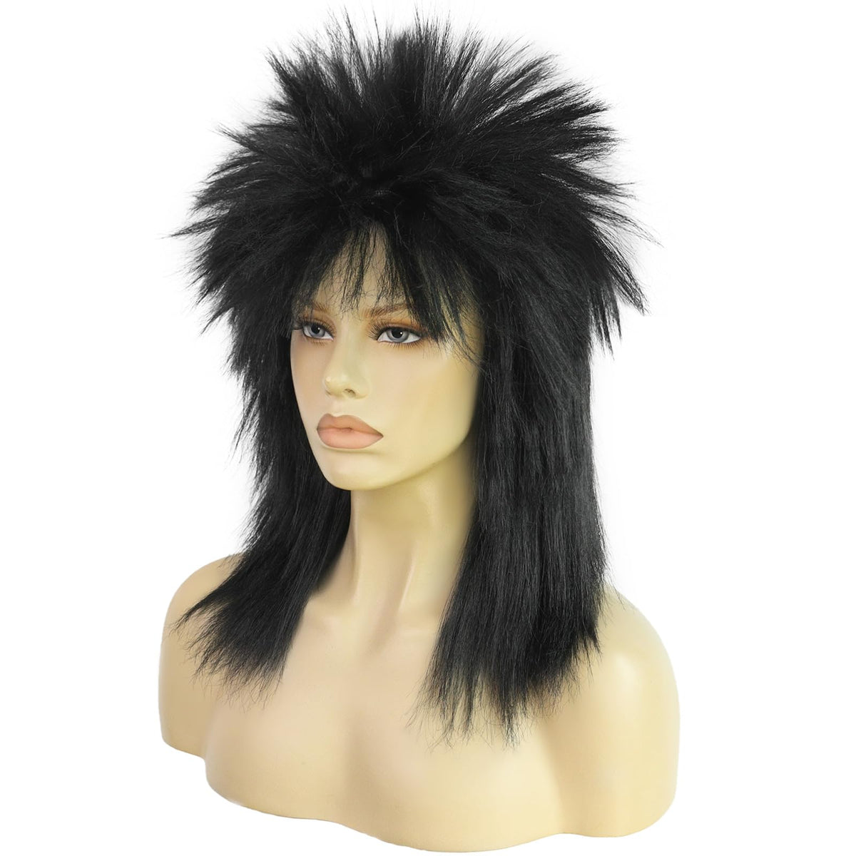 BESTBEL Black Mullet Wig Rocker Punk Hair Gothic 80s Wig Rocking Diva Wigs