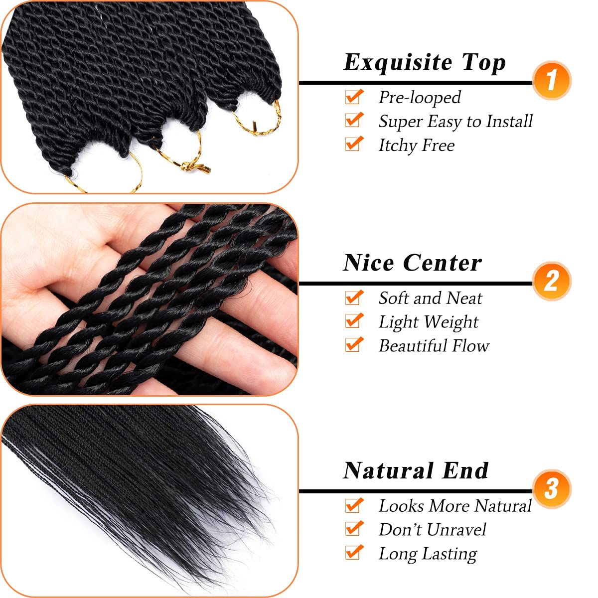 NAYOO Crochet Hair for Kids - 2 Packs 12 Inch Short Crochet Hair For Black Women, 30 Strands/Pack Small Crochet Twist Hot Water Setting, Crochet Twist Braids Hair with Natural Ends(12 Inch, 1B)