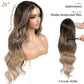 ENCOUNTERU Pre Cut Lace Glueless Wig Wear and Go Synthetic Lace Front Body Wave Ombre Brown Wig with Bangs Pre Plucked Glueless Ready to Wear Wigs for Women Middle Part 26 Inch