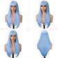 NOVFLKW Light Blue Long Straight Layered Wig with Bangs for Women 26 inch Put on Go Realistic Synthetic Heat Resistant Natural Wig for Girls Party Cosplay and Daily Use