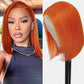 350 Ginger Bob Wig Human Hair 13x4 HD Transparent Lace Front Wigs Pre Plucked Natural Hairline Straight Bob Wig for Black Women Short Orange Ginger with Baby Hair 180% Density Brazilian Hair 14Inch