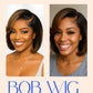 Nadula Glueless Bye Bye Knots Short Bob Drawstring Wig human Hair with Blow Out Bangs, Black to Chestnut Brown Ombre Pre Cut 7X5 HD Lace Front Wigs Pre Plucked Bleached Knots Ready to Wear 10inch