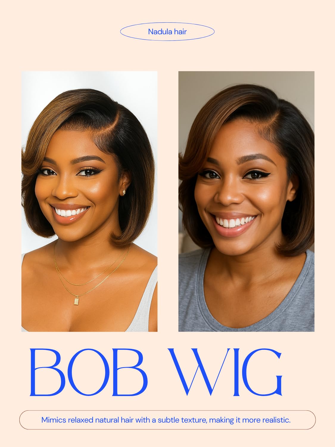 Nadula Glueless Bye Bye Knots Short Bob Drawstring Wig human Hair with Blow Out Bangs, Black to Chestnut Brown Ombre Pre Cut 7X5 HD Lace Front Wigs Pre Plucked Bleached Knots Ready to Wear 10inch
