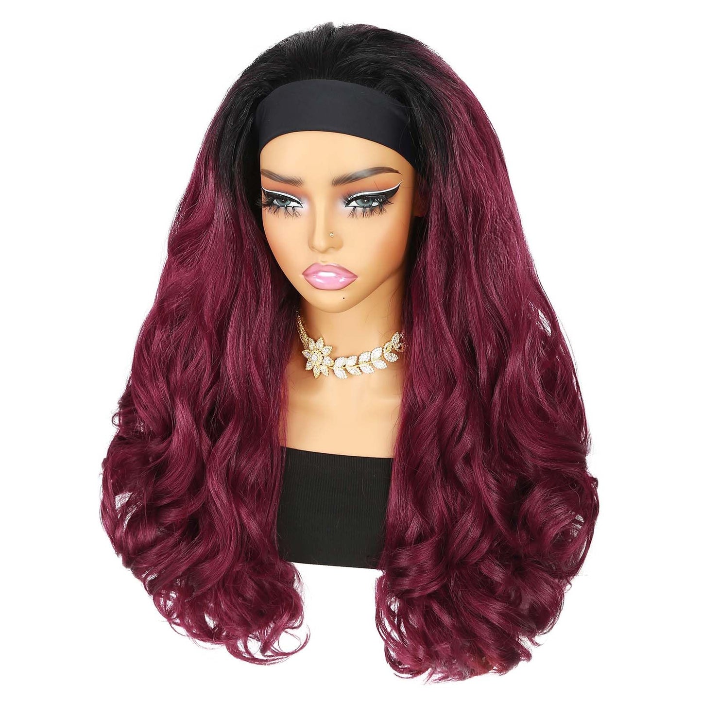 Quantum Love Yaki Curly Headband Wigs for Black Women Kinky Straight Ombre Red Headband Curly Ends 26inch Synthetic Wear and Go Glueless half Wig with Headbands Attached