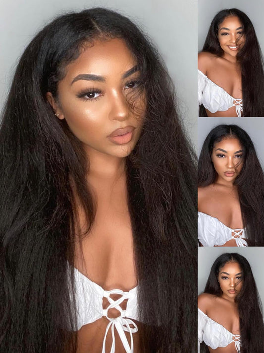 Sunber Bye Bye Knots 7x5 Lace Front Glueless 4C Egde Yaki Straight Human Hair Wigs Pre Plucked Invisible Knots Pre Everything 3S Ready to Wear Yaki Straight Human Hair Wig 24Inch