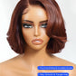 Nadula Bye Bye Knots Reddish Brown Short Body Wave Bob Drawstring Wig human Hair with Face Framing Layers Bangs, Glueless Pre Cut 7x5 HD Lace Front Wig Pre Plucked Ready to Wear Wavy Bob Wig 12inch