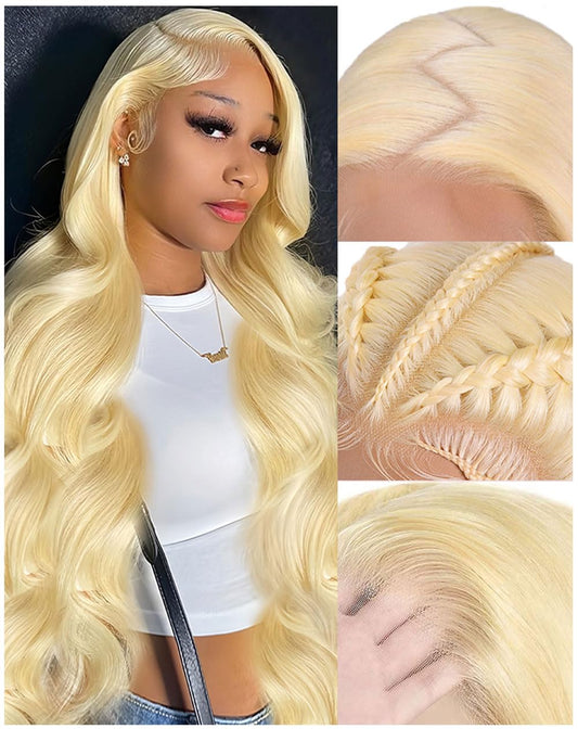 Femca 26 Inch 13x6 Lace Front Wig Human Hair 200 Density Blonde Wig Human Hair 613 HD Lace Frontal Wigs 100% Real Human Hair Easily Stained No Tangle No Shedding Longer life