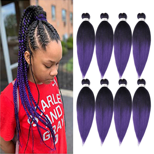 Pre Stretched Braiding Hair, 20 inch Braiding Hair, 8 Packs Soft Yaki Texture,No Itch, Hot Water Setting Synthetic Hair Extensions for Braids (20in,1B/Purple)