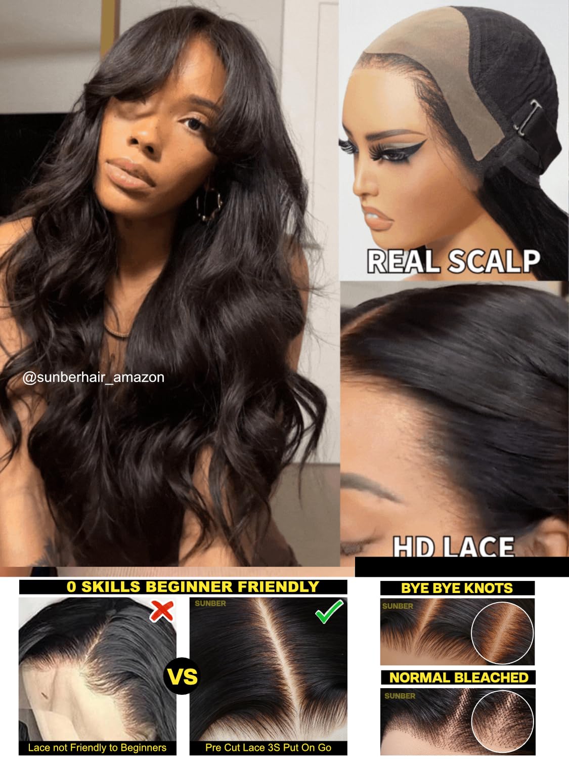 Sunber 13x4 Pre-Everything Wig With Loose Wave Face-Framing Layers And Side-Swept Bangs With Drawstring 180% Density 18Inch