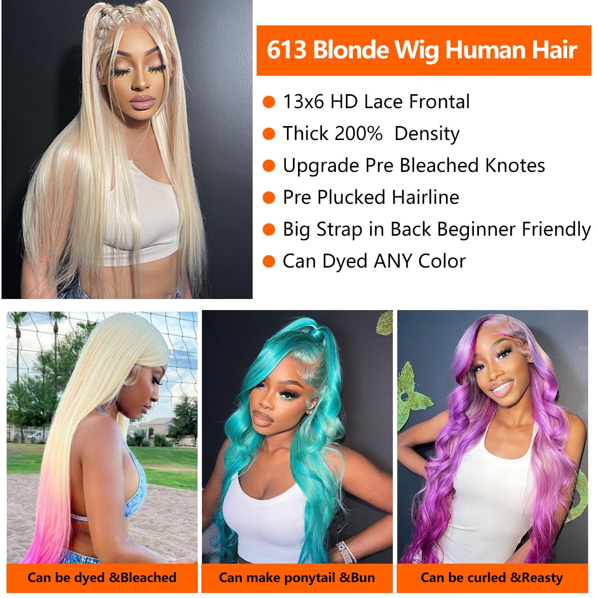 DJFG 40 Inch 613 Lace Front Wig Human Hair Blonde Wig Human Hair 200 Density 613 13x6 Lace Front Wig Human Hair Pre Plucked HD Lace Frontal Wig Straight Glueless
