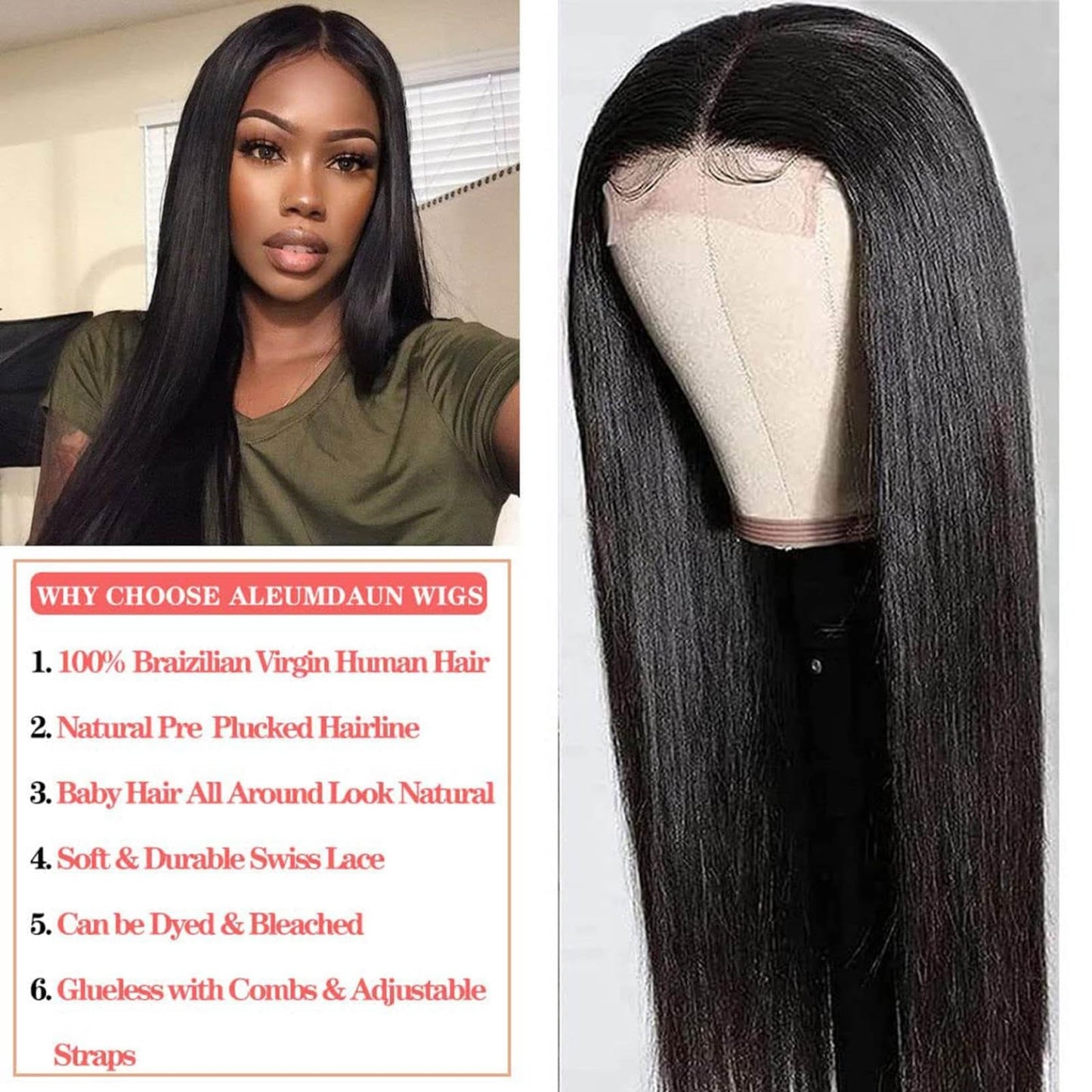 Generic Long Straight Lace Frontal Wigs for Women Pre Plucked Natural Hairline Baby Hair Lace Front Wigs HD Transparent Lace Front Wig, 26 Inch, Black