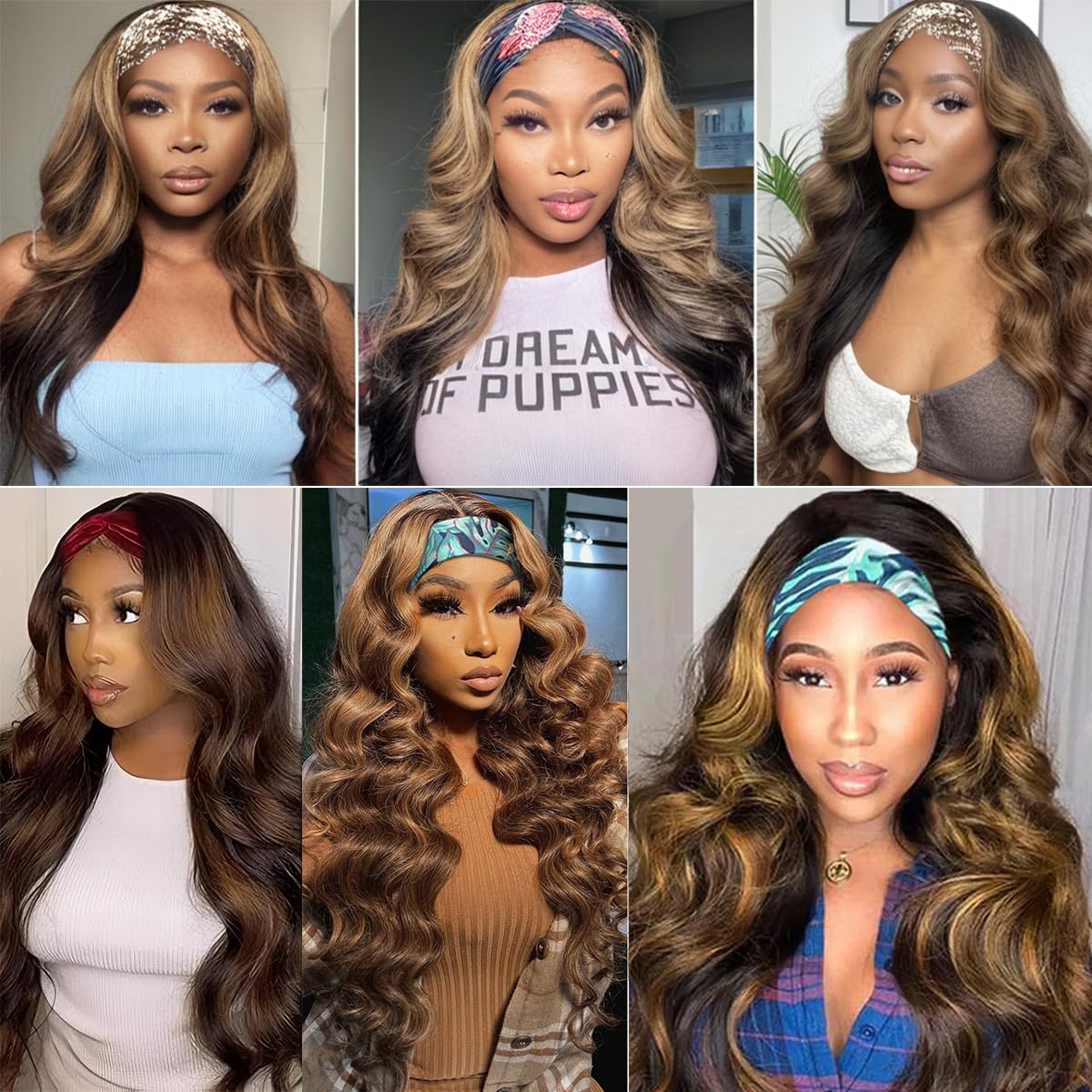 olimaruly Headband Wig Human Hair Body Wave Highlight Ombre 14 inch None Lace Front Wig Honey Blonde Headband Machine Made for Black Women 150% Density