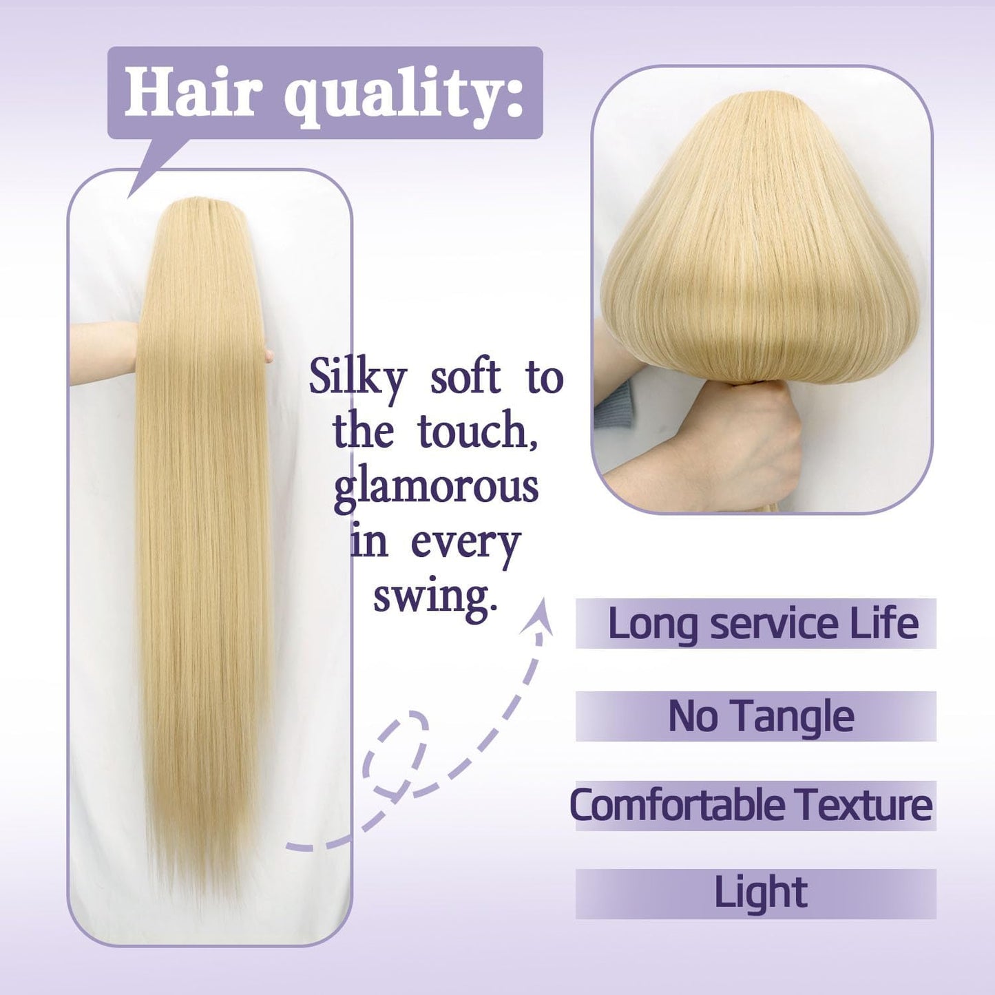 ORSUNCER Drawstring Ponytail Extension, Long Straight Pony Tails Hair Extensions Natural Soft Clip in Ponytail for Women Synthetic Hairpieces Blonde Highlight