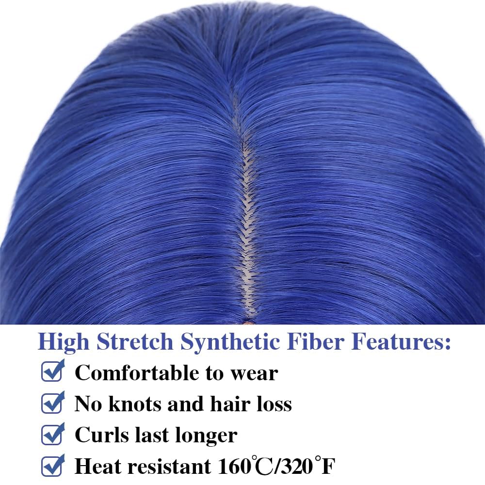 Sabosi Blue wig Long Wavy Wigs for Women 26 Inch Middle Part Curly Wavy Wig Natural Looking Synthetic Heat Resistant Fiber Wig for Daily Party Use