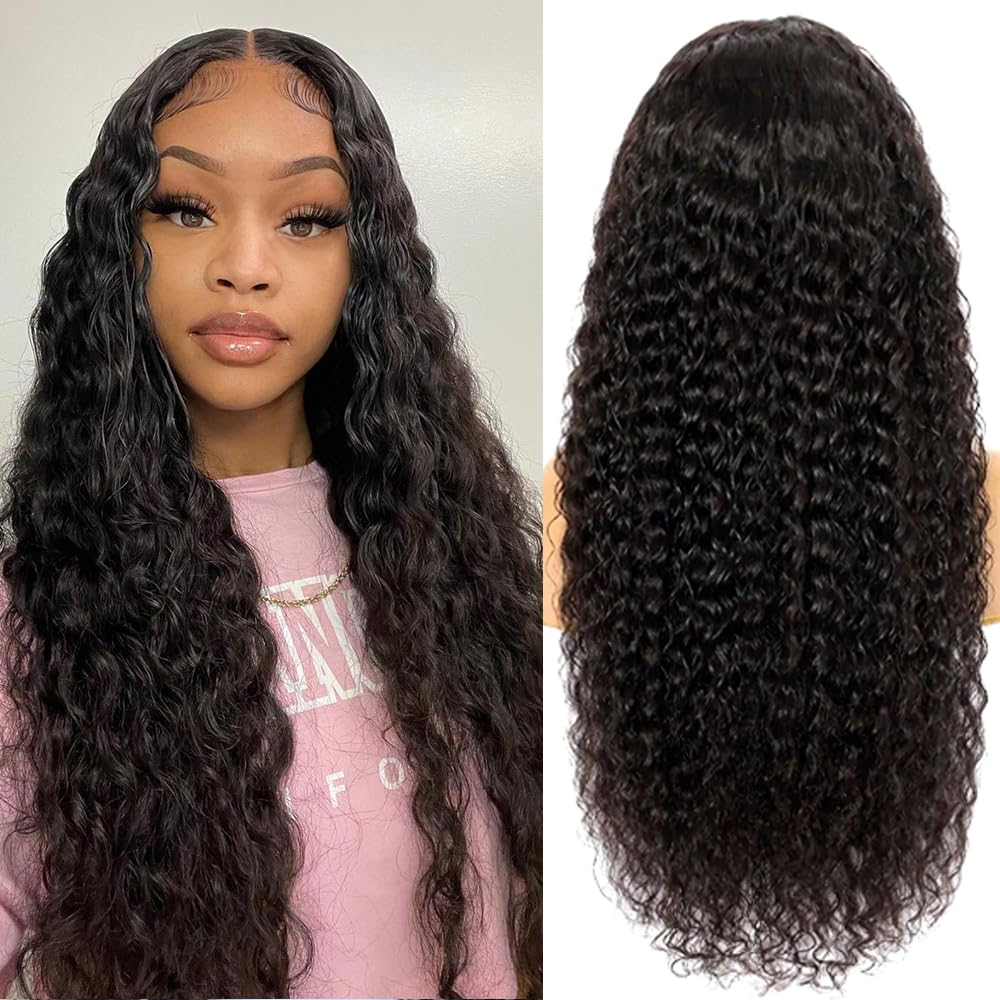 YIJUNDEMA Deep Wave Human Hair Lace Front Wigs 200% Density 13x6 HD Transparent Lace Front Wigs Human Hair Glueless Wigs Human Hair Pre Plucked Deep Curly Human Hair Wig for Black Women 24 Inch