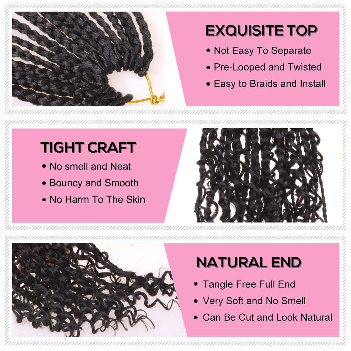 COOKOO 12 Inch Goddess Box Braids Crochet Hair 8 Pack Synthetic Bohemian Hippie Box Braids Crochet Hair Pre-looped With Curly Ends Braiding Hair for Black Women1B#