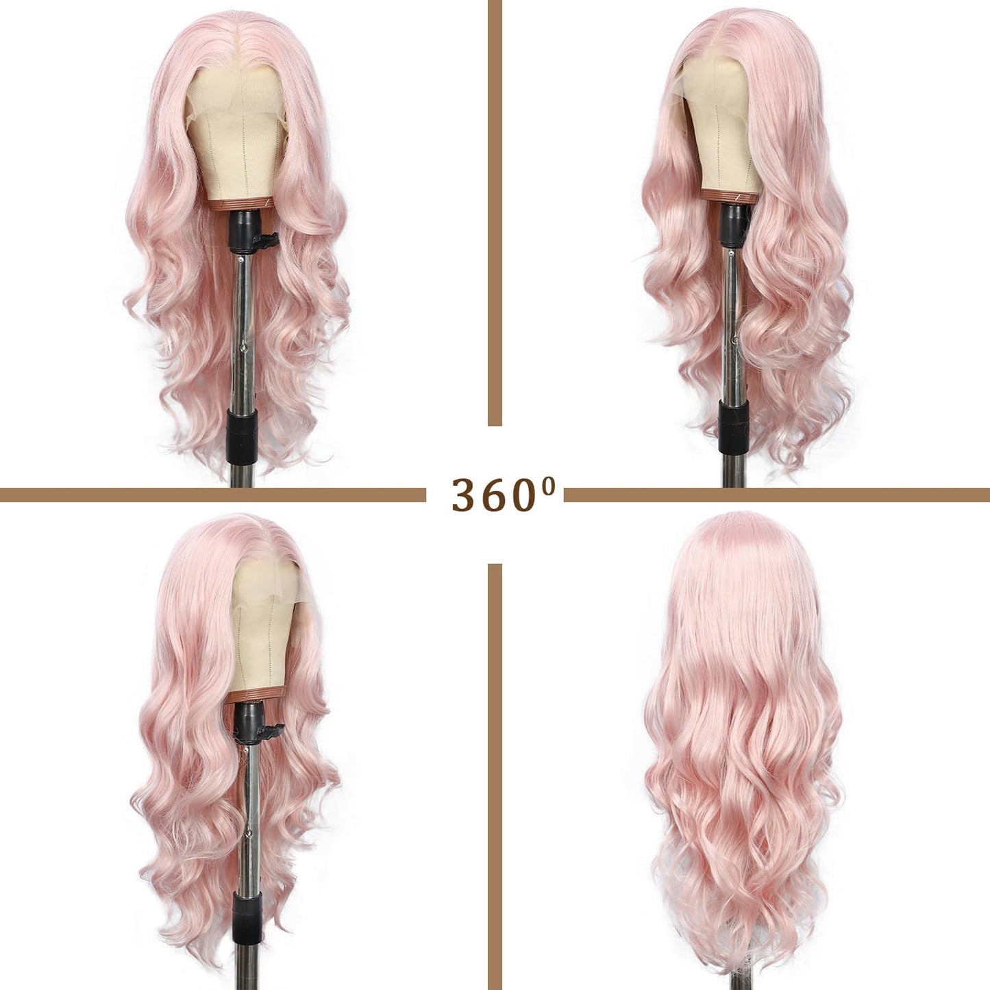 SAPPHIREWIGS 13×4 Pink Synthetic Lace Front Wig Glueless Light Pink Long Body Wave Wigs Heat Resistant Fiber Pre-Plucked Wigs for Women Daily Party Cosplay Wear 26inch