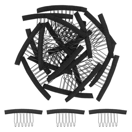 AHQiZFX 30 PCS Wig Clips Wig Comb Black Metal Clips 6-Teeth Wig Combs Wig Making Kit for Hairpiece Caps Wig Accessories Tools for Lace Wigs Cap Making No Sew (Black, 6-Teeth Wip Comb)