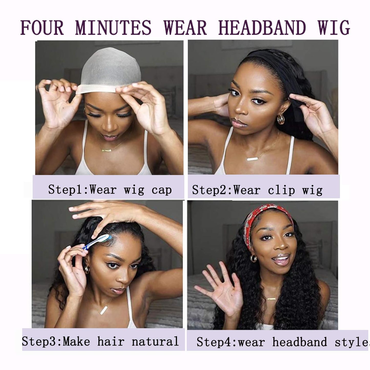 Semicaop Curly Headband Wig Human Hair 16 Inch Headband Wigs for Black Women Human Hair Glueless Wear and Go Human Hair Headband Wig Curly 150% Density Natural Black