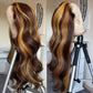 SISIFIRE Blonde Highlight Lace Front Wigs for Women Pre-plucked Hairline Glueless 13X4 Inch Synthetic Lace Front Wig with Baby Hair Long Loose Body Wave Wigs for Daily Party Wig