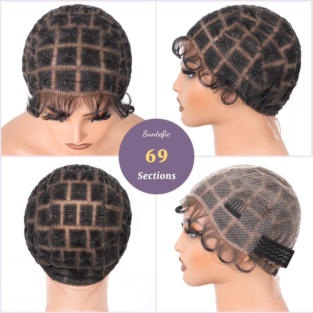 Suntefic Braided Wig Cap With Baby Hair Crochet Wig Cap For Crochet Braids Hair Glueless Double Full Hd Lace Wig Caps For Black Women (Black-69)
