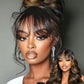 Sunber Ombre Brown Loose Body Wave With Bangs Pre Everything Glueless 13x4 HD Lace Front Human Hair Wig 180% Density Highlight Balayage Pre cut Lace Pre Plucked Bye Bye Knots Drawstring Wig 20Inch
