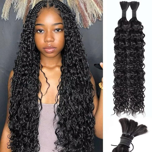Human Braiding Hair Water Wave Bulk Human Hair 100g 24 Inch Curly Human Hair for Boho Braids Hair Extensions No Weft 2 Braids Per Pack Wet and Wavy Human Hair Braiding Hair Natural Color