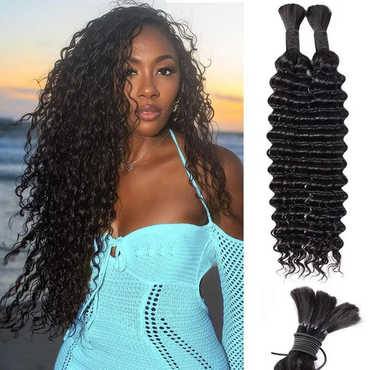 Human Braiding Hair Deep Water Wave Bulk Human Hair 100g 26 Inch Curly Human Hair for Boho Braids Hair Extensions No Weft 2 Braids Per Pack Wet and Wavy Human Hair Braiding Hair Natural Color