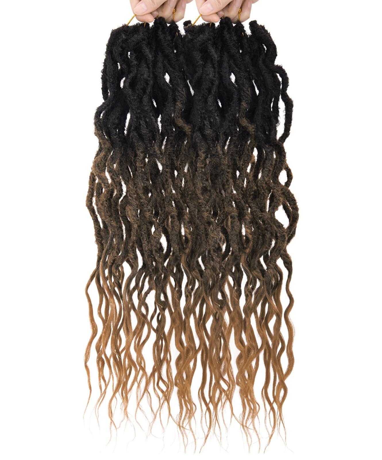 Faux Locs Crochet Hair 24Inch Goddess Locs Crochet Hair, 6Packs Crochet Locs Soft Locs Curly Ends Boho Faux Locs Synthetic Locs Crochet Hair Crochet Braids for Black Women Human Hair(1B/4/30, 24'')