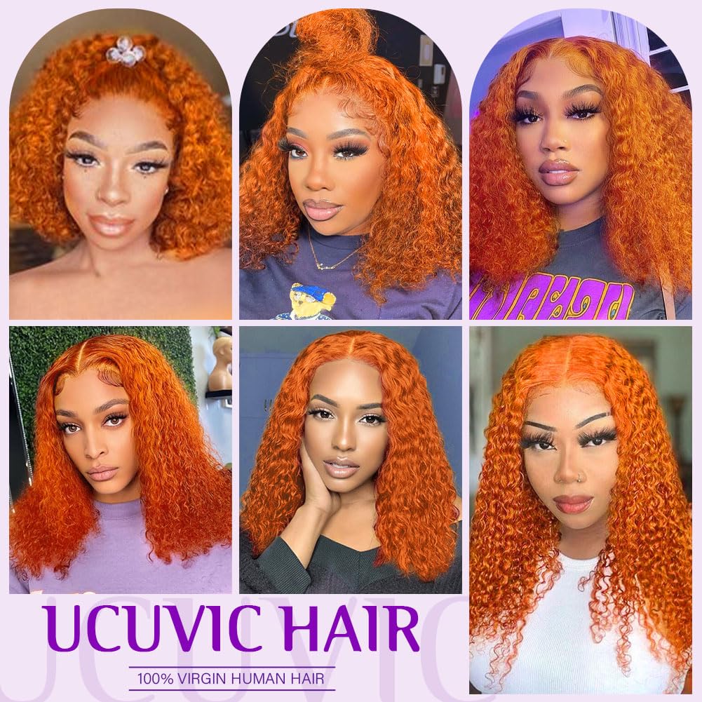 UCUVIC Glueless Wigs Human Hair Pre Plucked Pre Cut Wear And Go Curly 5x5 Deep Wave Bob Wig Human Hair Lace Front Closure Wigs For Black Women 200 Density Curly Wig Glueless Wear And Go Ginger 14 Inch