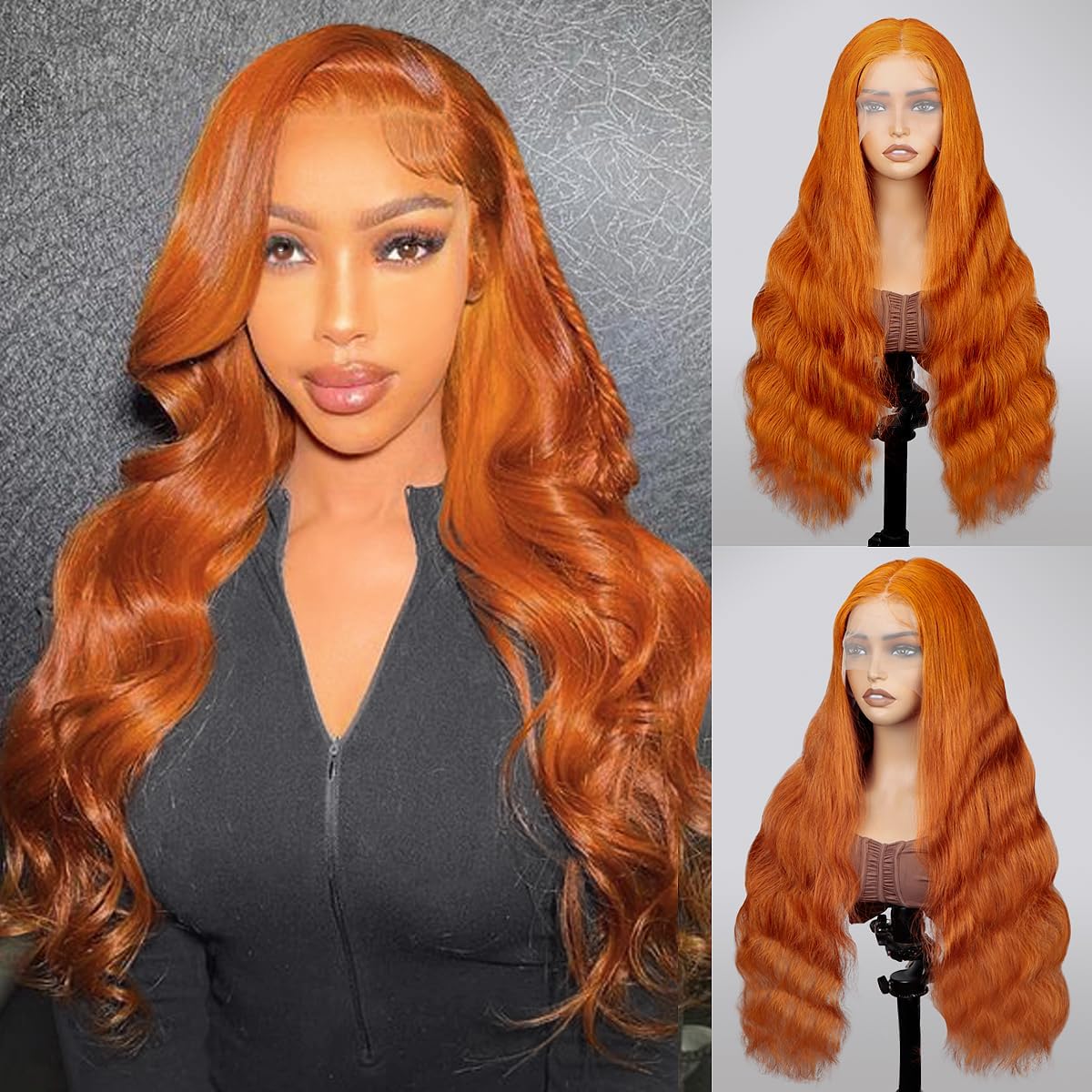 QZOQZO Ginger Lace Front Wigs Human Hair Body Wave 13x4 Transparent HD Lace Frontal Wigs Pre Plucked with Baby Hair for Black Women Human Hair Glueless Colored Wigs 28 inch