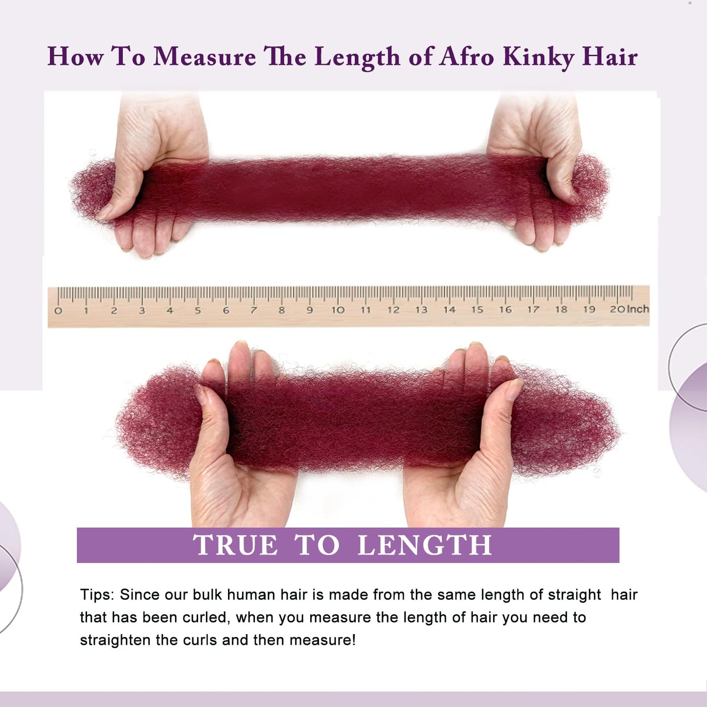 Burgundy Afro Kinkys Bulk Human Hair for Braiding Afro Kinky-curly Human Hair Bulk for Twist Soft Kinkycurly Bundles for Mini Twists Braids or Micro Locs Extensions