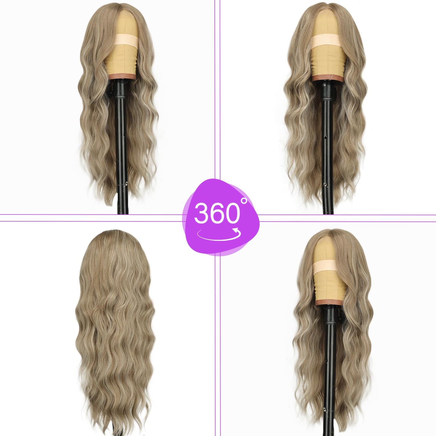 Eawwii Ash Blonde Mix Platinum Wig for Women Long Wavy 4x1 Lace Natural Hairline Glueless for Beginners Middle Part Synthetic for Daily Party Use 26Inch