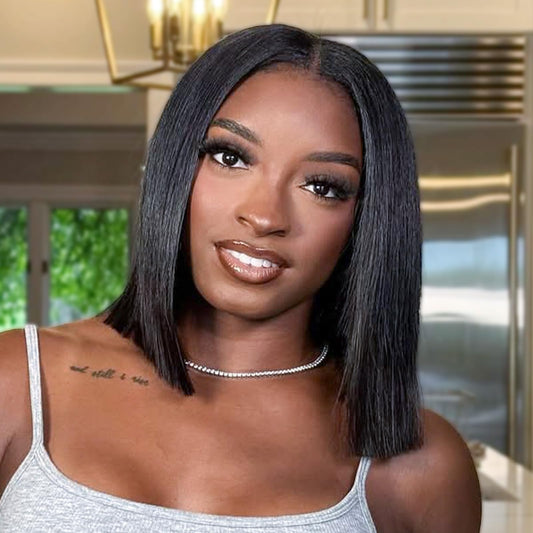 Hihmarm Bob Wig Human Hair 13X6 HD Lace Front Wigs Human Hair Pre Plucked Short Bob Wigs For Black Women Frontal Wigs Wear And Go Straight Glueless Wig 180% Density Natural Color 12 Inch