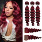 Beaushine Burgundy Human Hair Bundles with Closure Loose Deep Wave Hair 16 18 20+16inch, 10A Unprocessed Raw Brazilian Virgin Hair Sew in Quick Weave Bundles and Closure, 99J Wine Red Color
